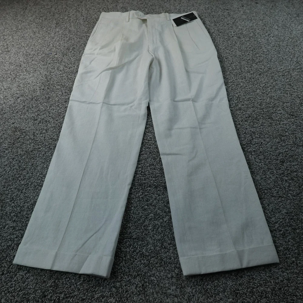 NEW Britches Pants Mens 34X30 White Linen Chino Dress Trouser Pleated Cuffed